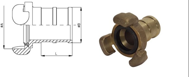 Fire Hose Coupling, Barcelona DN70, 64 mm Hose Tail, Brass